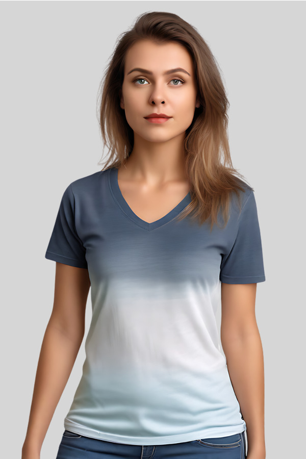 5321WOD | Women 5.3 Ounces Single Jersey Ombre Dip Dyed Short Sleeve V-Neck T-Shirt