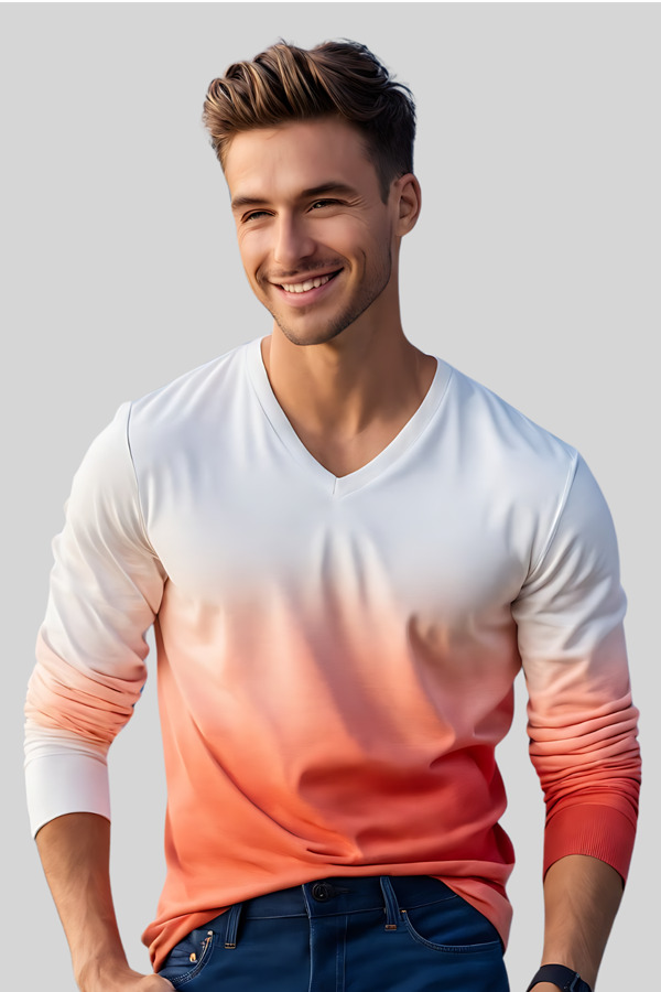 5331OD | Adult 5.3 Ounces Single Jersey Ombre Dip Dyed Long Sleeve V-Neck T-Shirt