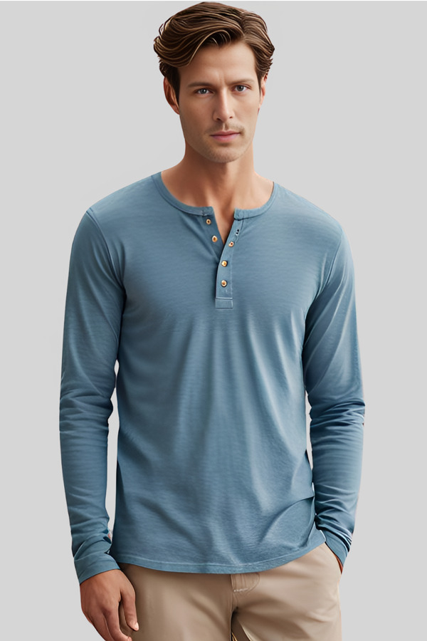 5343CP | Adult 5.3 Ounces Single Jersey Cool Pigment Dyed Long Sleeve Henley