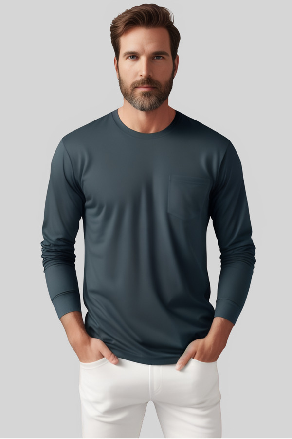 4330PK | Adult 4.3 Ounces Single Jersey Pocket Long Sleeve Crew Neck T-Shirt