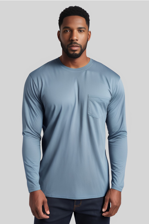 5330PK | Adult 5.3 Ounces Single Jersey Pocket Long Sleeve Crew Neck T-Shirt