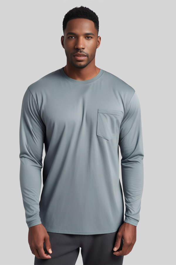 5330PKPD | Adult 5.3 Ounces Single Jersey Pigment Dyed Pocket Long Sleeve Crew Neck T-Shirt