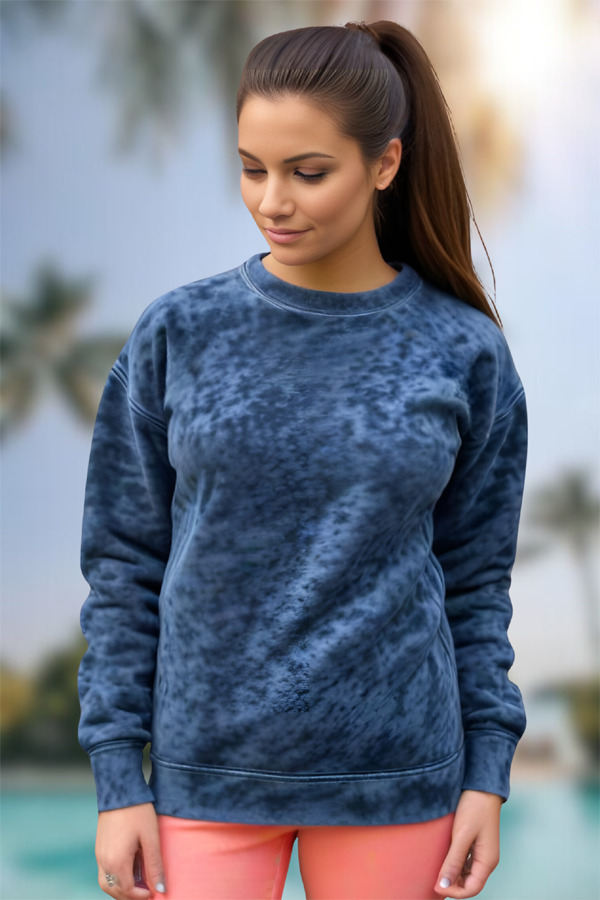 8050WAW | Women 8.0 Ounces Premium Fleece Acid Wash Crew Neck Sweat Shirt